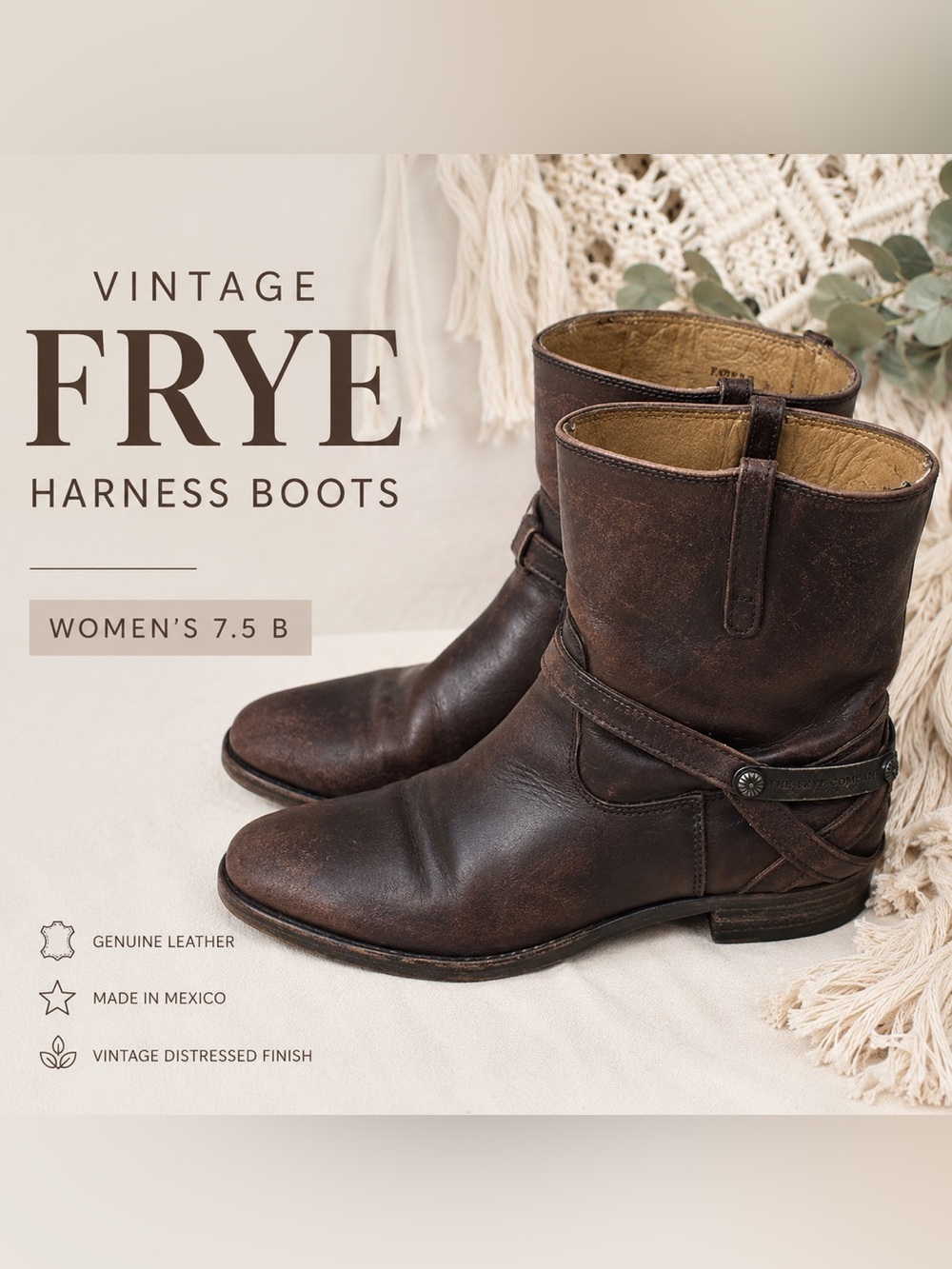 Frye Women's Dark Brown Harness Leather Boots